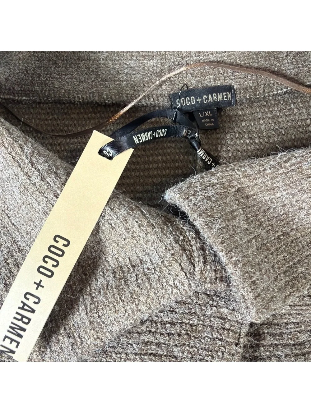 Coco + Carmen Women L/XL Army Green Open Front Cardigan Sweater Knit Pockets